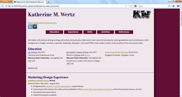Link to Interactive Résumé